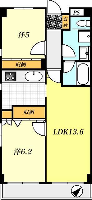 T-NET リベラルシティハイツ(2LDK/4階)の間取り写真