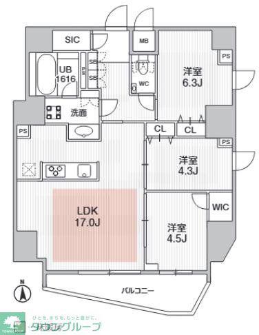 S-RESIDENCE蔵前BALM(3LDK/15階)の間取り写真