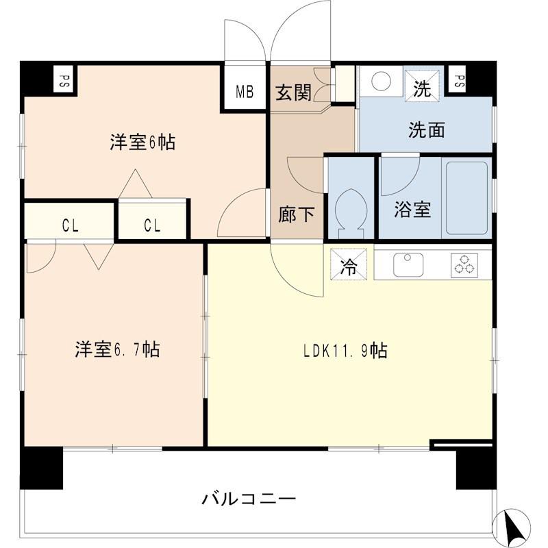 岩井第一ビル(2LDK/6階)の間取り写真