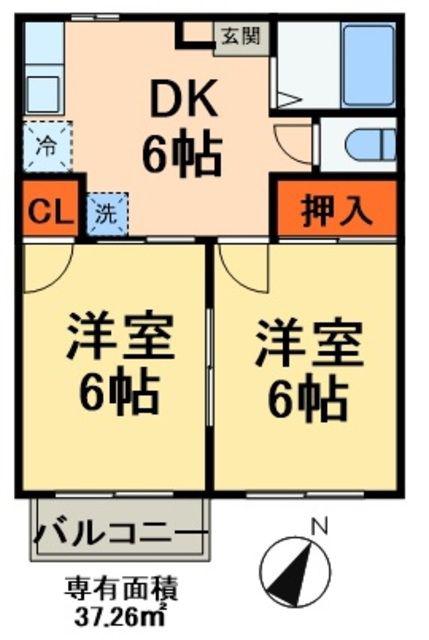 サンハイム3号(2DK/2階)の間取り写真