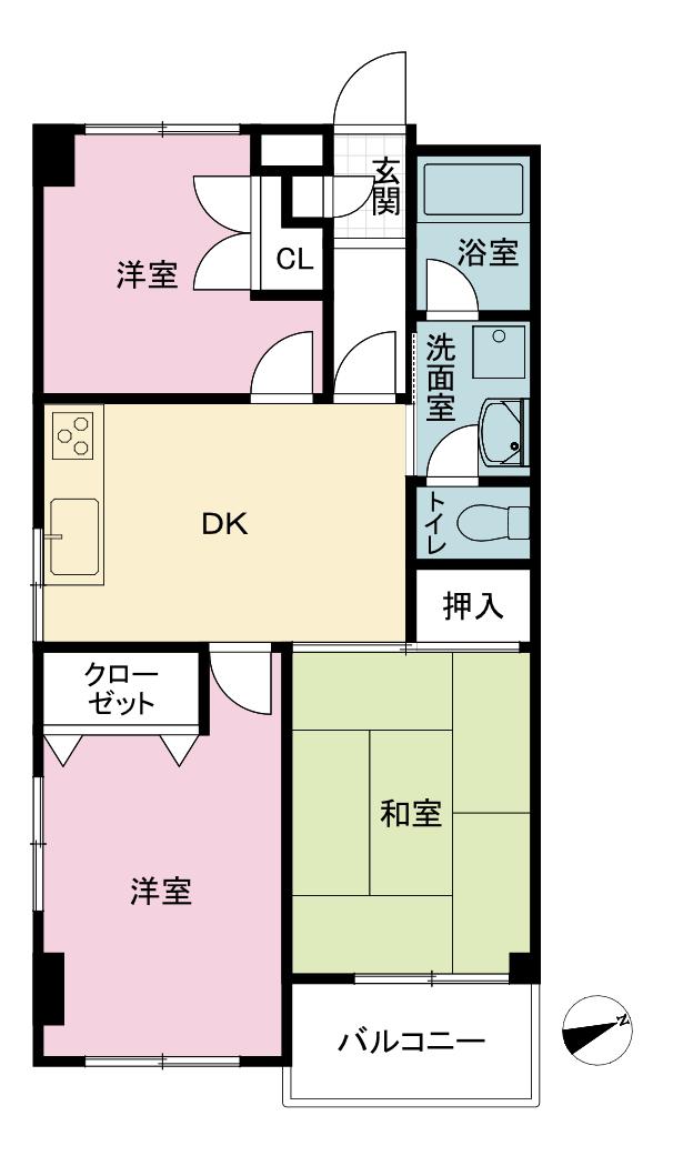 ライオンズマンション六ッ川A棟(3DK/3階)の間取り写真