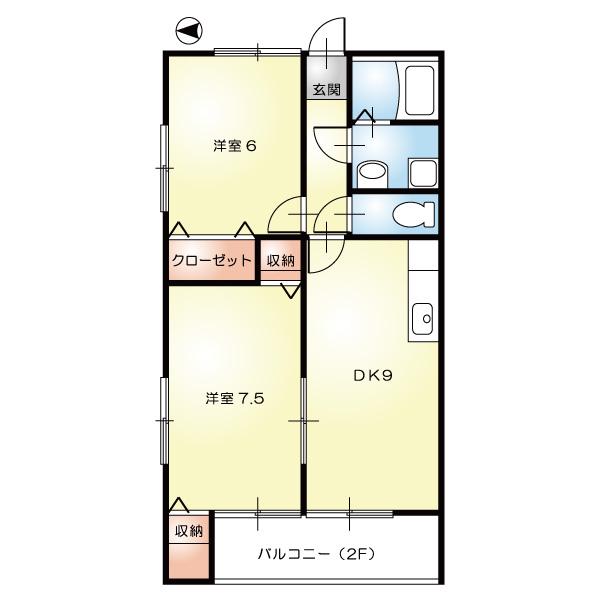 フェリーチェ(2DK/2階)の間取り写真