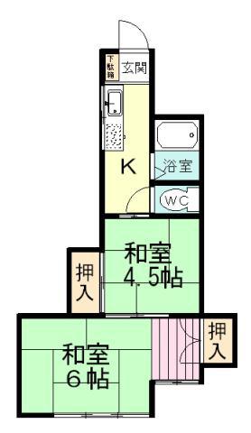 習志野コーポラス(2K/2階)の間取り写真