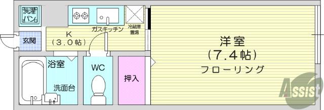 ピース6小松島(1K/1階)の間取り写真
