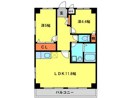 荒駒ビル5(2LDK/6階)の間取り写真