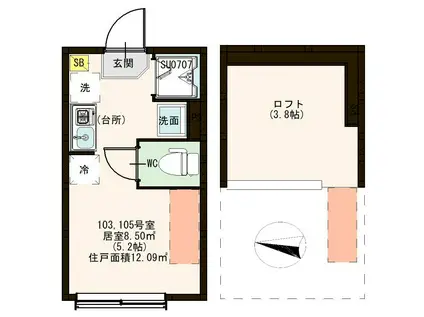 BEAUTE KOIWA(ワンルーム/1階)の間取り写真