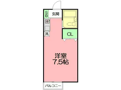 ティアラ 湘南辻堂(1K/2階)の間取り写真