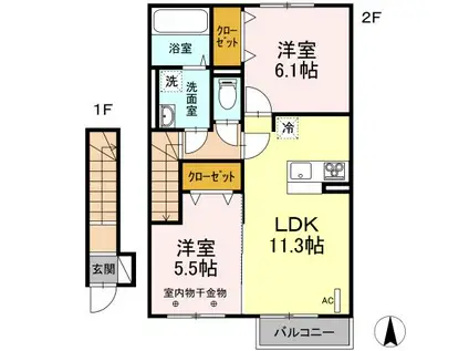セジュール シンメイ(2LDK/2階)の間取り写真