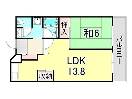 UR 武庫川2(1LDK/11階)の間取り写真