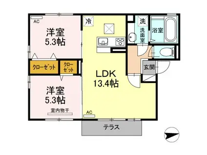 ラヴィエルジュ坂之上(2LDK/1階)の間取り写真