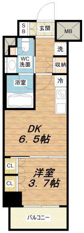 ザ・パークハビオ塚本(1DK/2階)の間取り写真