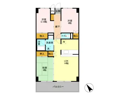 りゅうが丘ハイツ203(3LDK/2階)の間取り写真