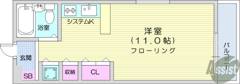 オーシャンハイツ(ワンルーム/2階)の間取り写真