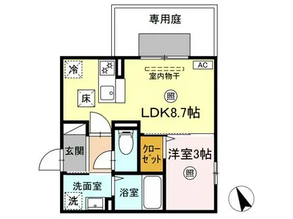 BRILLIA TWIN STAGE A棟(1LDK/1階)の間取り写真