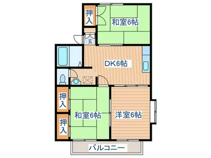 トゥインクルコート若林VI番館(3DK/1階)の間取り写真