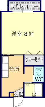 ソレアード春日(1K/2階)の間取り写真