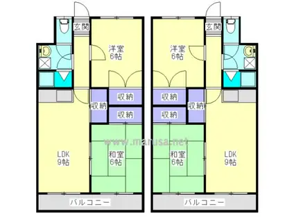 ピアコート旭21(2LDK/3階)の間取り写真