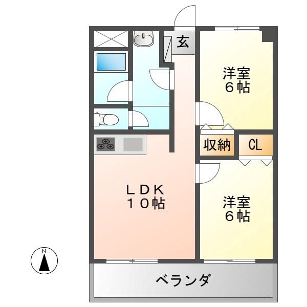 ジョイフル旭ヶ丘(2LDK/3階)の間取り写真