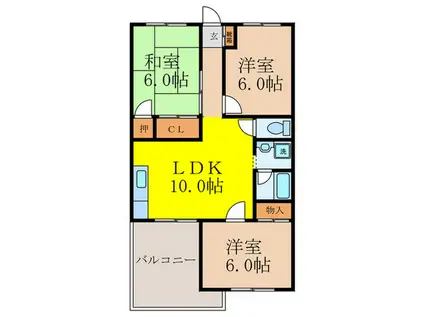 東佐井寺ハイツ(3LDK/1階)の間取り写真