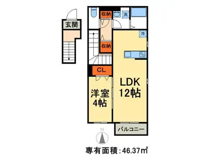 フラワーフォンテーヌIII(1LDK/2階)の間取り写真