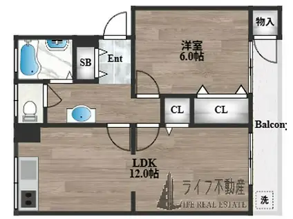 グロースハイツ瓢箪山II(1LDK/3階)の間取り写真