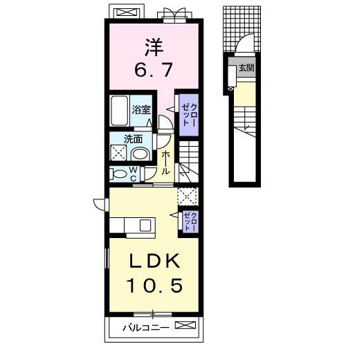 ディアヴニール(1LDK/2階)の間取り写真