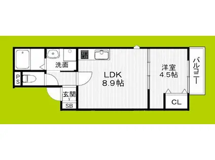 AGRE石橋(1LDK/1階)の間取り写真