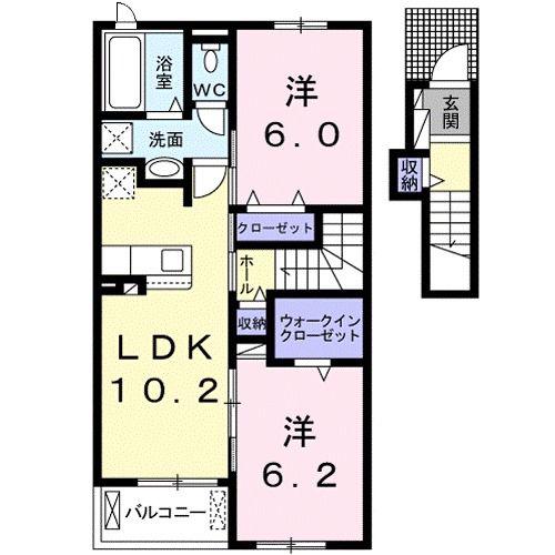 パレスアリオン我孫子D(2LDK/2階)の間取り写真