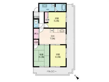 吉田ハイツ武蔵野(3DK/1階)の間取り写真