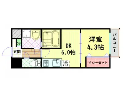 グランパシフィックPINELIXE(1DK/7階)の間取り写真