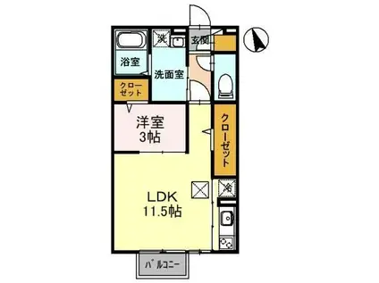 エスポワールB(ワンルーム/2階)の間取り写真