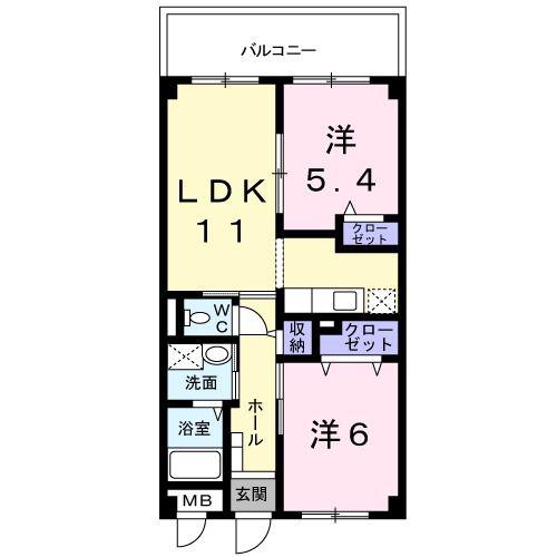 クラシカル・ヒル・ハーモニー(2LDK/1階)の間取り写真