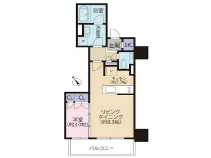 品川タワーレジデンス(1LDK/4階)の間取り写真