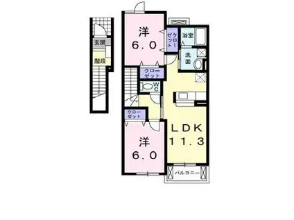 クレイン・ガーデンC(2LDK/2階)の間取り写真