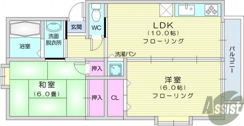 ロイヤルコート文化町Ⅳ番館(2LDK/1階)の間取り写真