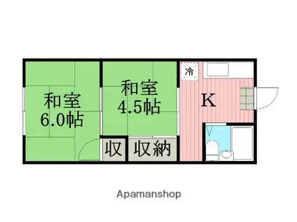 朝日ハイツ2号館(2K/1階)の間取り写真