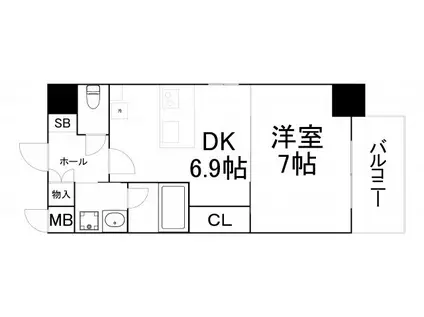 ISM谷町六丁目(1DK/14階)の間取り写真