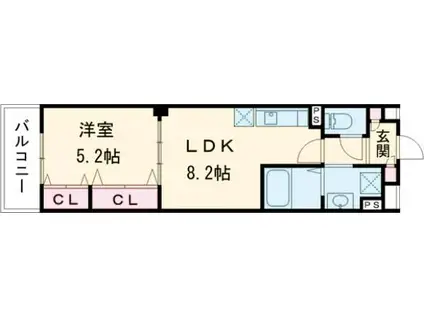 ピレーネ北条IV(1LDK/2階)の間取り写真