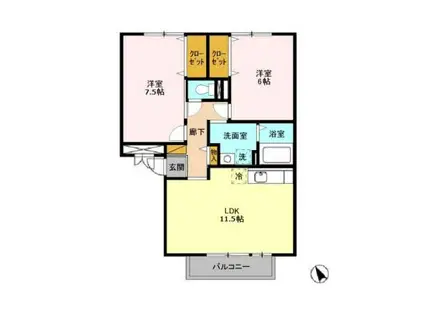 パークサイド西船A(2LDK/3階)の間取り写真