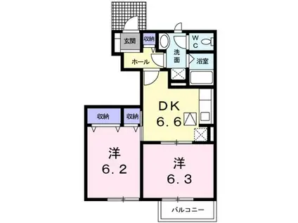 パルコプレッソKT C(2DK/1階)の間取り写真