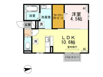 セジュールHAKUA S 205(1LDK/2階)の間取り写真