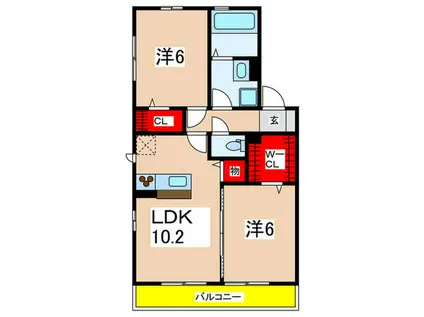 CHAMP DE FLEUREI(2LDK/1階)の間取り写真