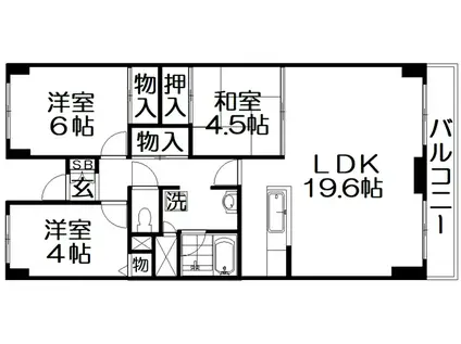 寝屋川サンハイツA棟(3LDK/7階)の間取り写真
