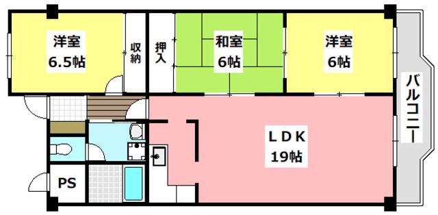 白川高層11棟(3LDK/3階)の間取り写真
