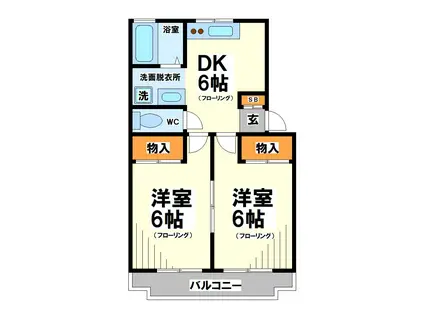 リバーサイド菊野台(2DK/2階)の間取り写真