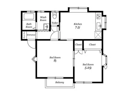 メゾンエスポワール B棟(2DK/1階)の間取り写真