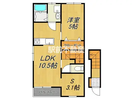 エスカレント上峰II(1SLDK/2階)の間取り写真