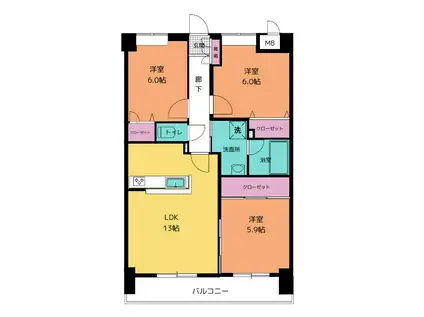 アルティメット国府(3LDK/1階)の間取り写真