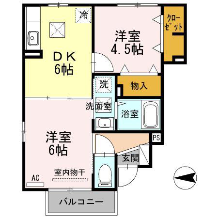 ボンヌ・ジュルネC棟(2DK/1階)の間取り写真