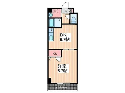 サンシャインヒルズ(1DK/2階)の間取り写真